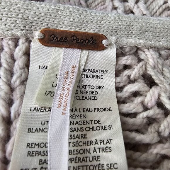 Free People Sweater Medium Cable Knit Fleece Layer Gray Scoop Neck Slouchy - Picture 8 of 9